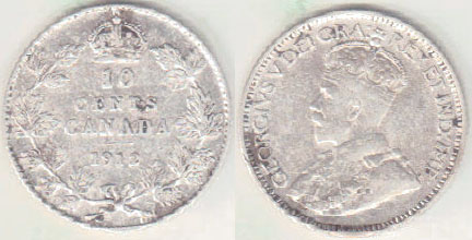 1912 Canada silver 10 Cents A002491